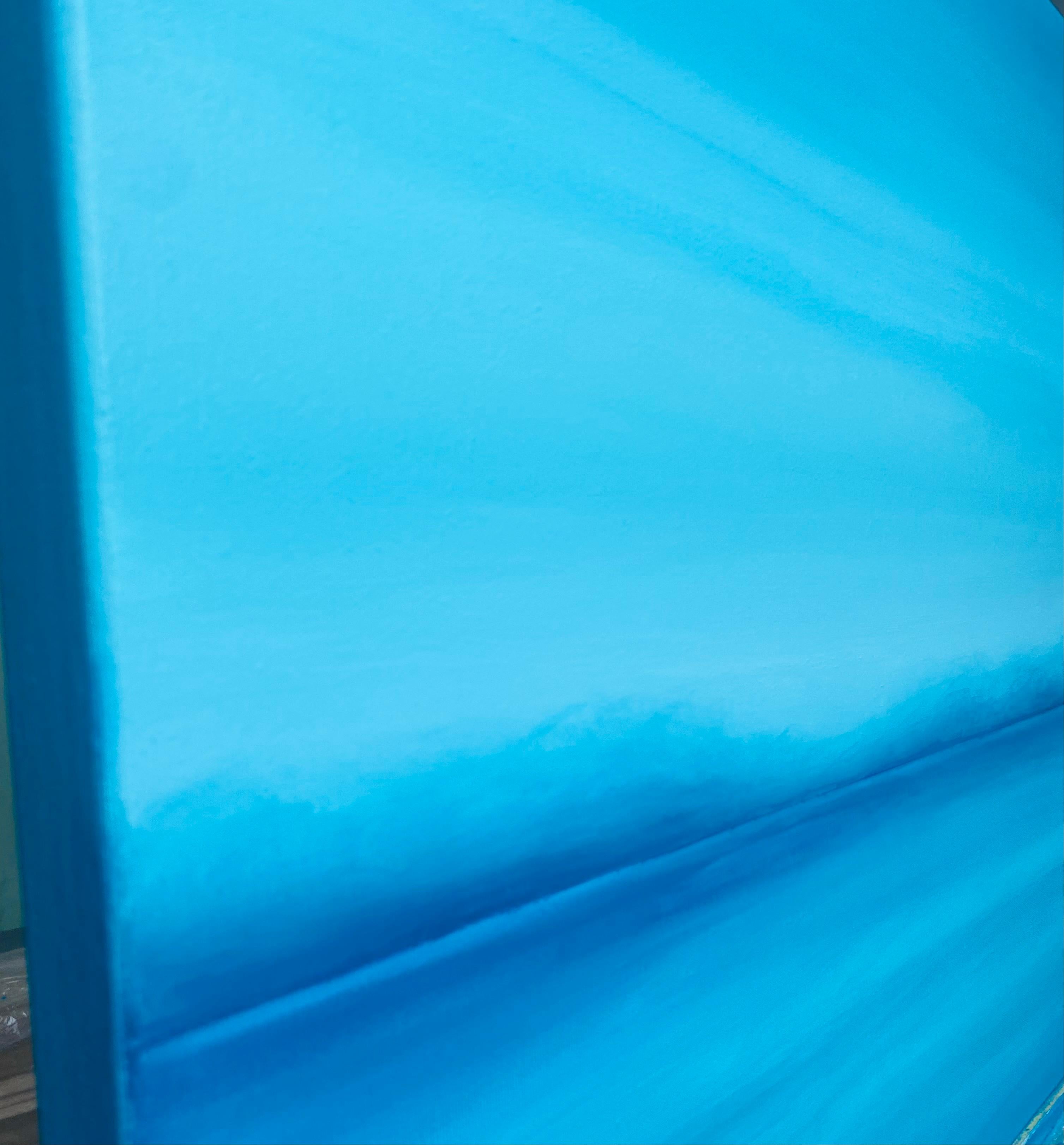 Mar azul claro- Agua turquesa y horizonte oceánico, paisaje marino azul, olas - Abstract Painting Azul de Nataliia Krykun