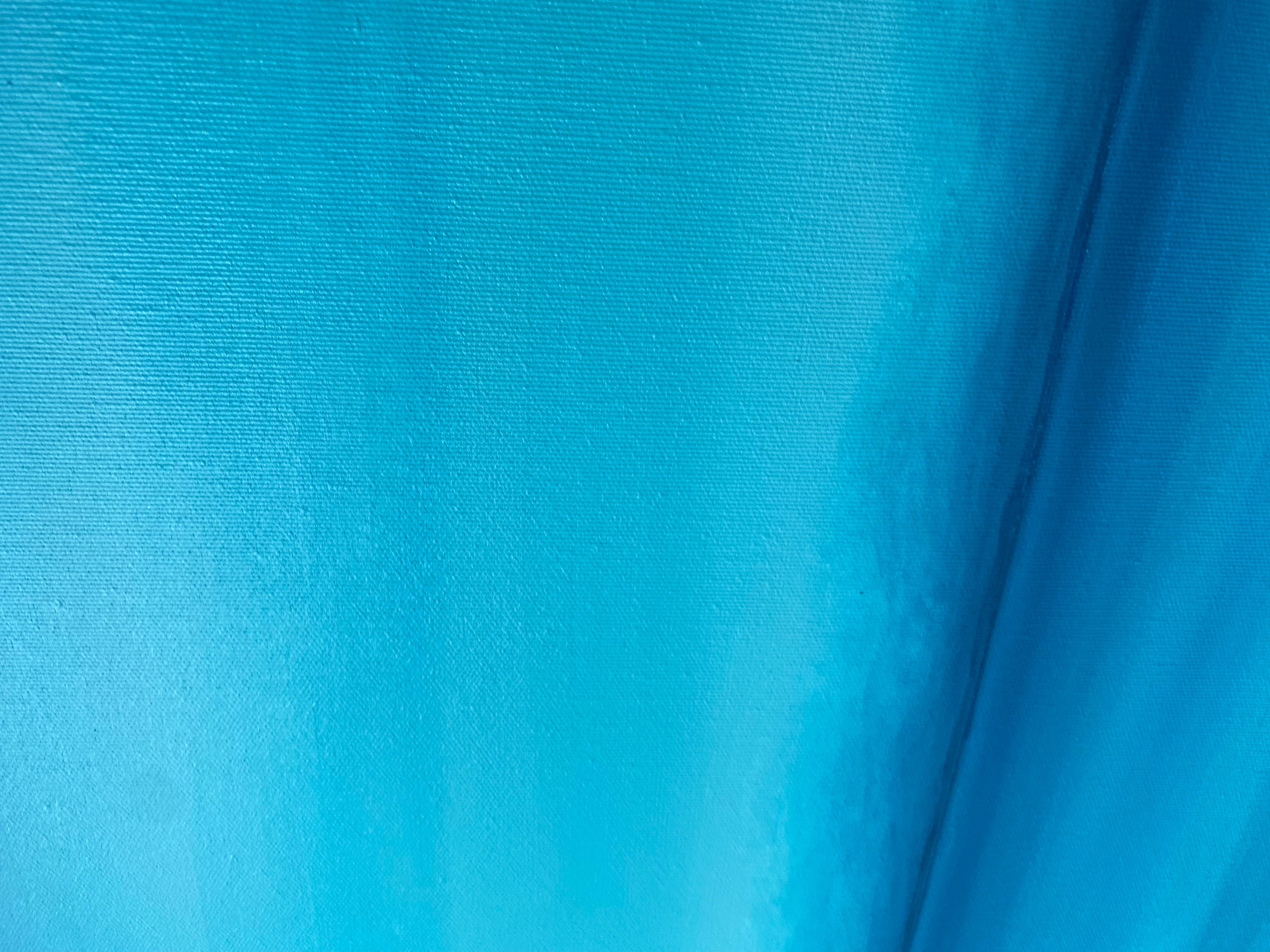 Mar azul claro- Agua turquesa y horizonte oceánico, paisaje marino azul, olas en venta 1