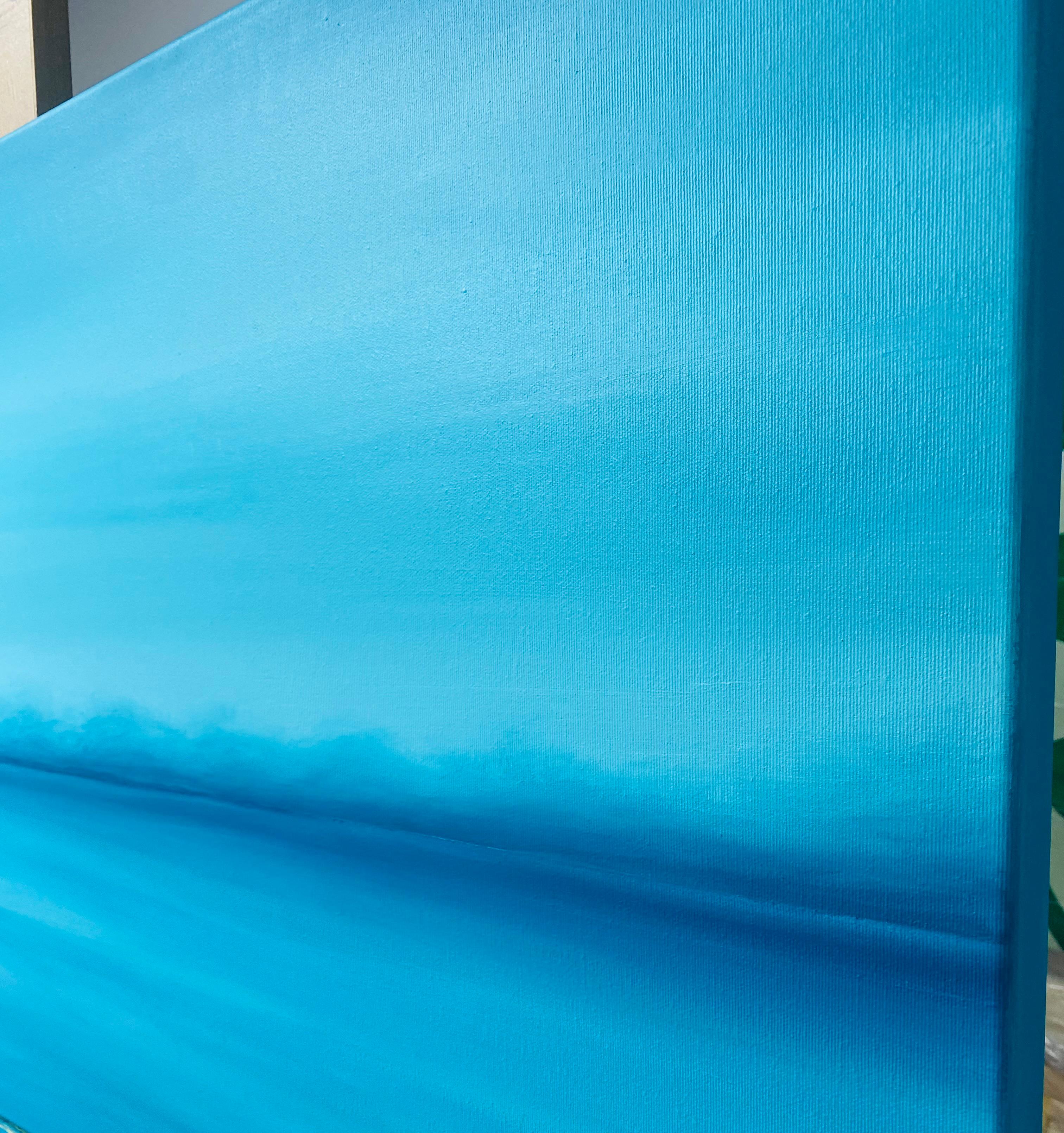 Mar azul claro- Agua turquesa y horizonte oceánico, paisaje marino azul, olas en venta 2