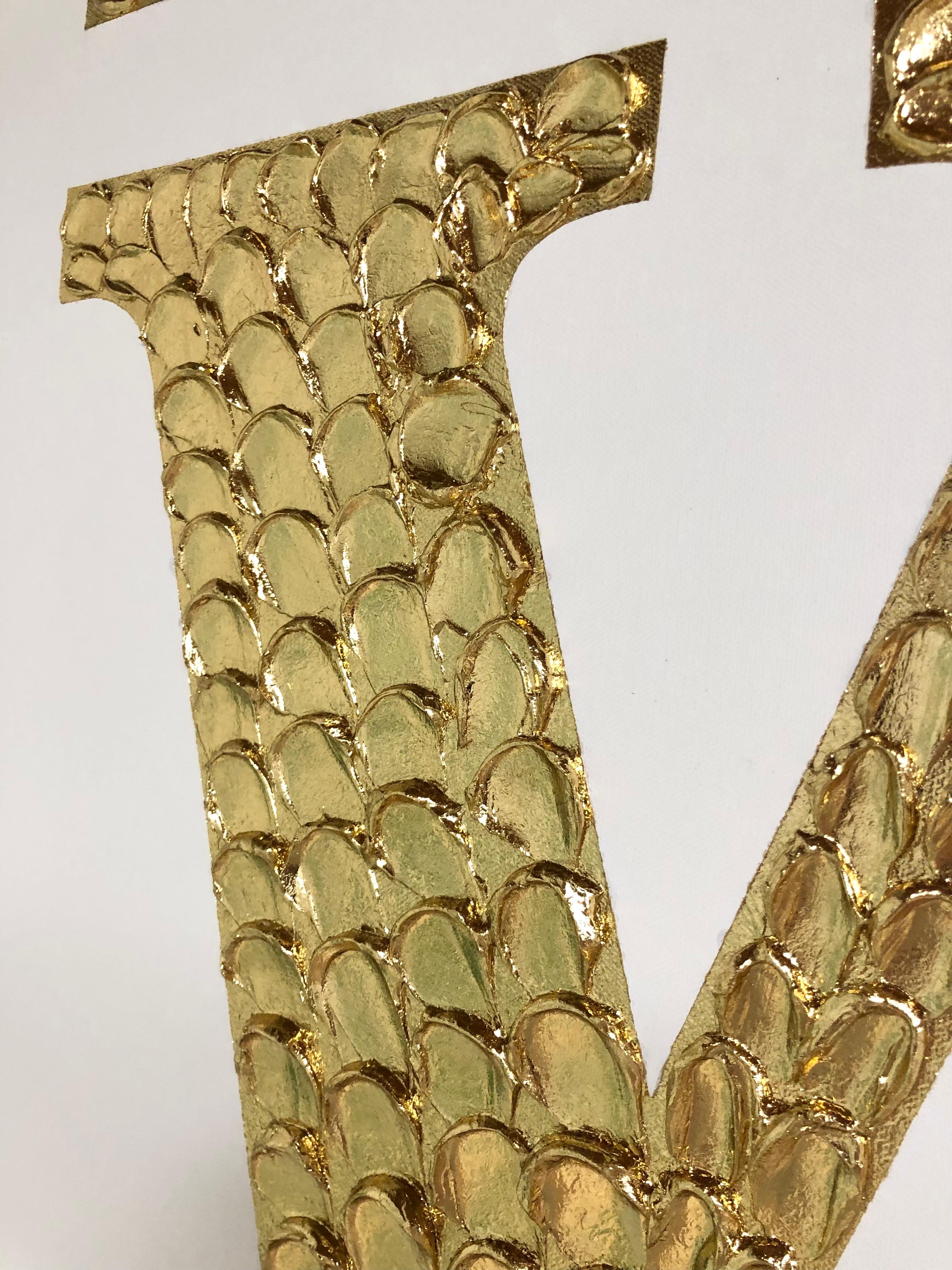 Love gold - 3D love, Amour, Amore blanc et or texturé, dorure en vente 4