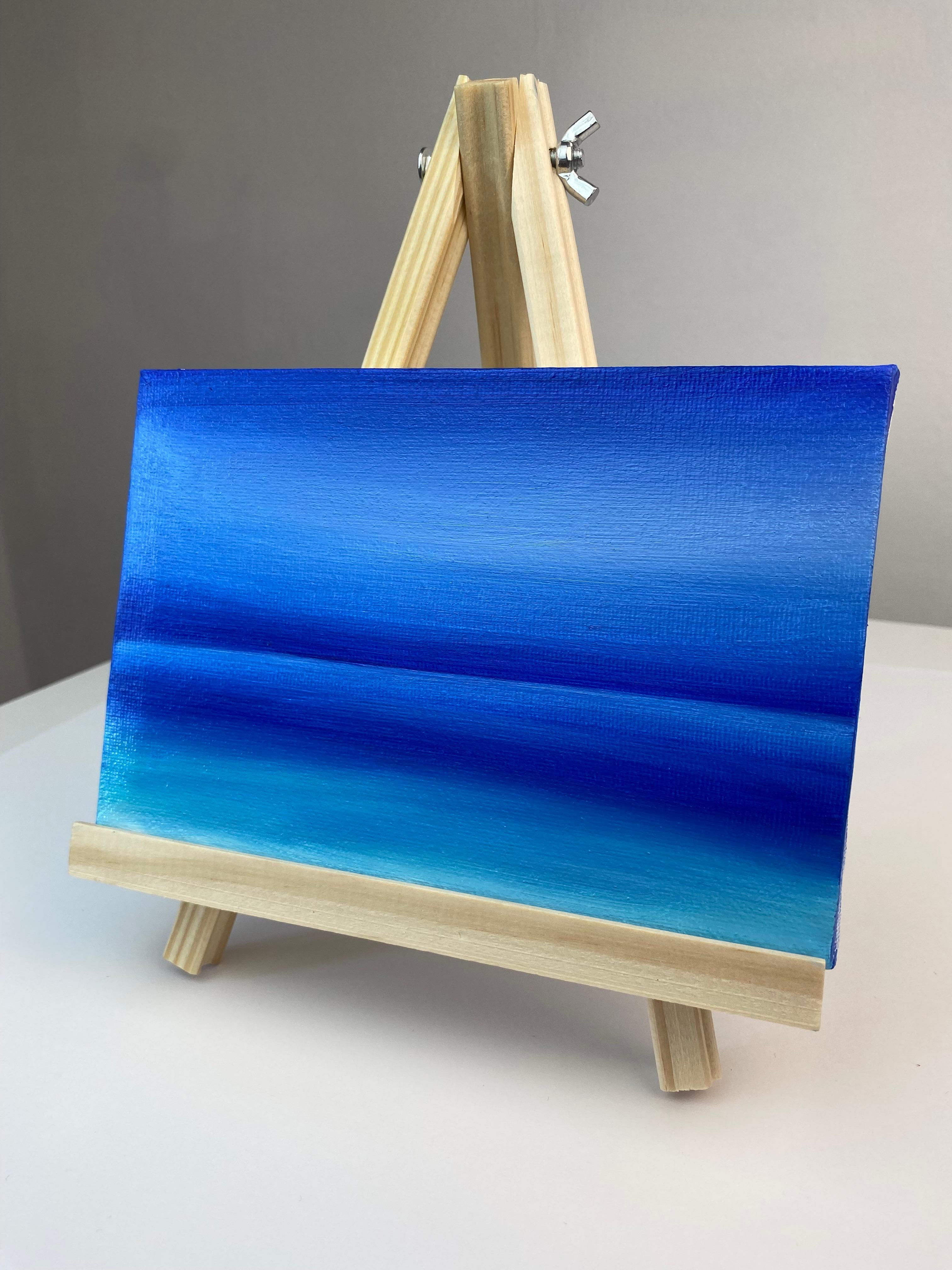 Paisaje marino minimalista: lago azul, agua, horizonte, océano - Painting Impresionista de Nataliia Krykun