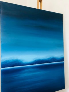 "Lago notturno in Ucraina" Blu impressioni astratte minimalismo paesaggio marino, acqua cielo