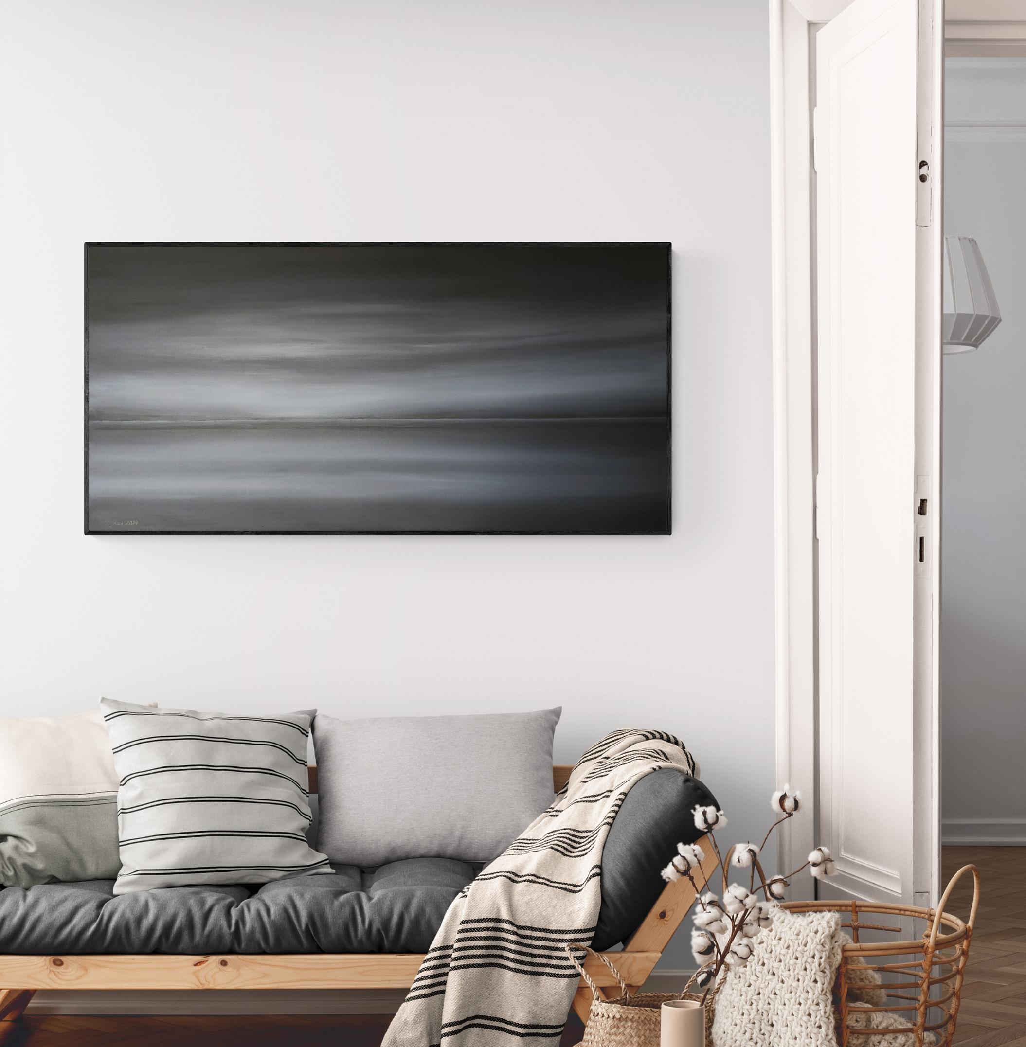 Night Sea - dark minimalism landscape, water, seascape For Sale 5