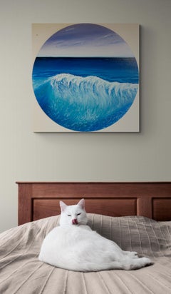 Ocean Wave Seascape Oil Painting, Abstract Minimalism, 80 cm Round