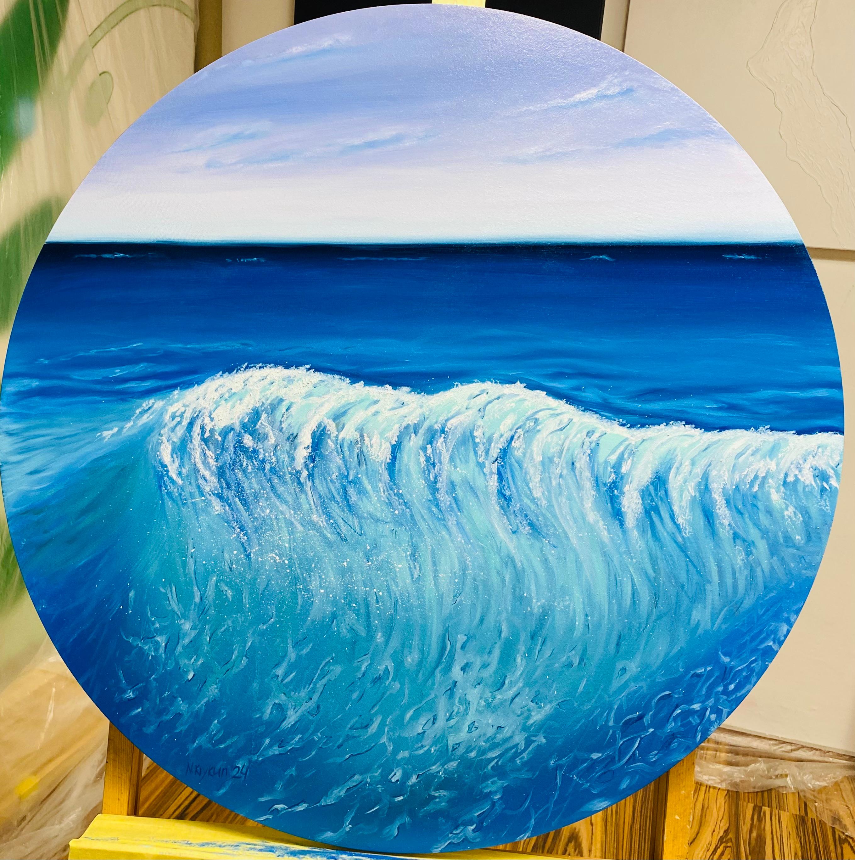 Ola del océano - Agua turquesa y horizonte oceánico, paisaje marino azul, olas - Interior Painting Azul de Nataliia Krykun