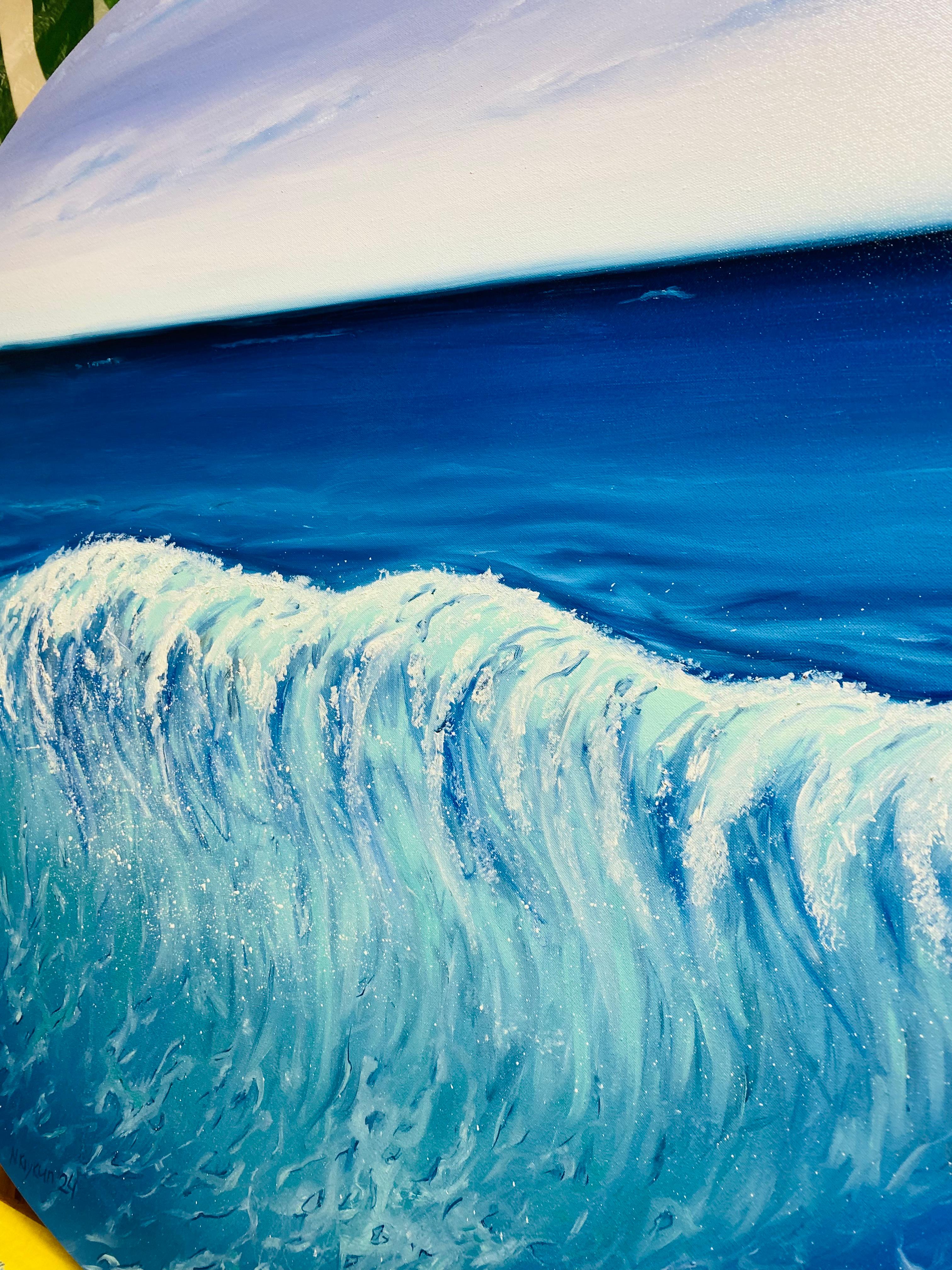 Ola del océano - Agua turquesa y horizonte oceánico, paisaje marino azul, olas en venta 3