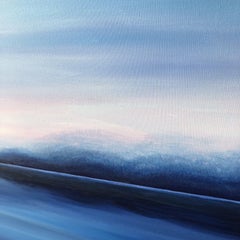 „Pink Sunset“ - Impressionist abstraction blue seascape, sky