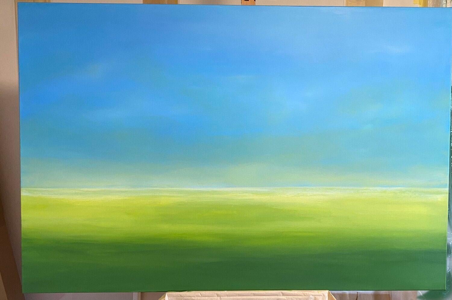 Campo de violación, paisaje minimalista cielo azul, campo verde en venta 5