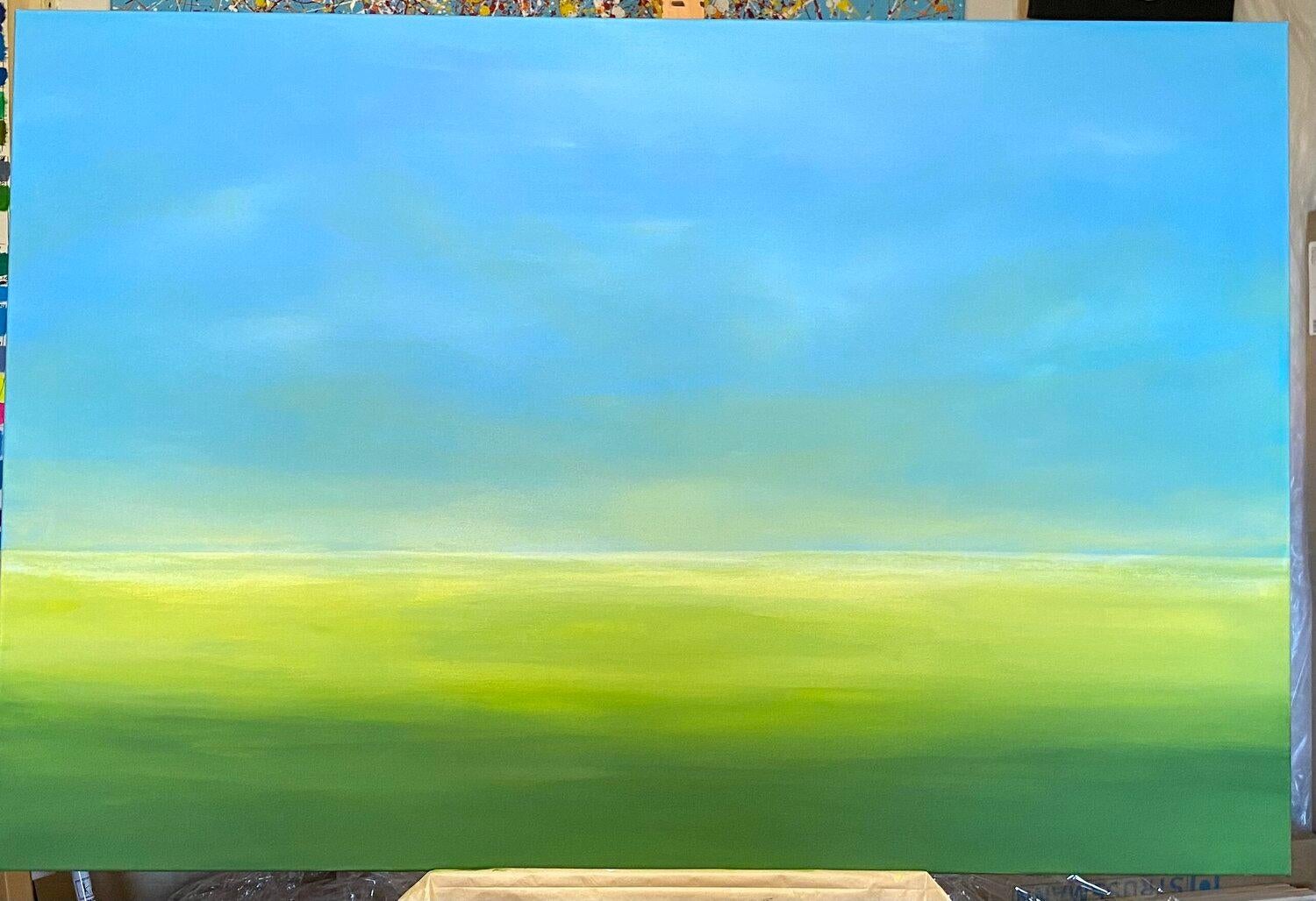 Campo de violación, paisaje minimalista cielo azul, campo verde en venta 1