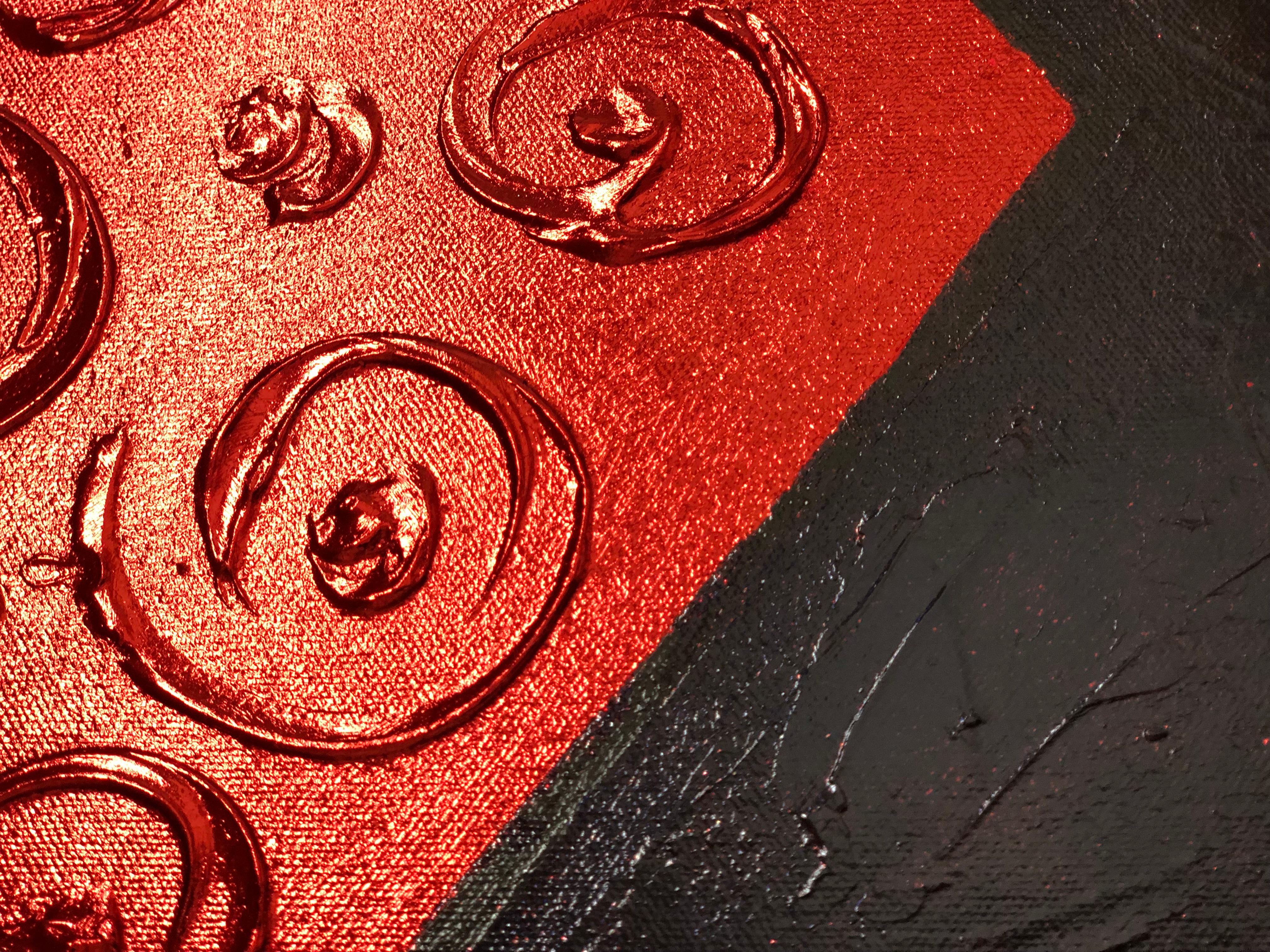Red Heart on black - 3D love, Amour, Amore white and gold textured, gilding For Sale 11
