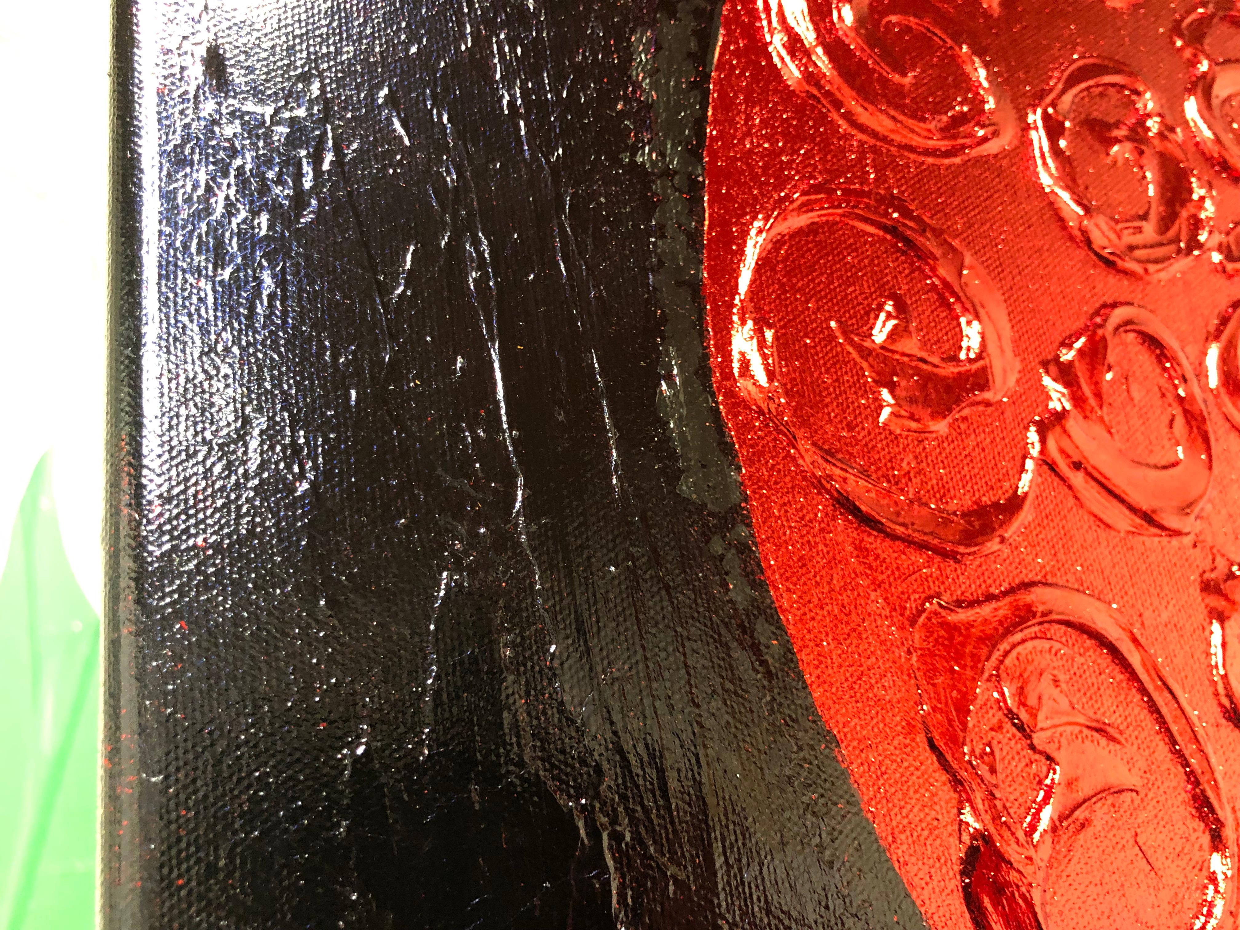 Red Heart on black - 3D love, Amour, Amore white and gold textured, gilding For Sale 1