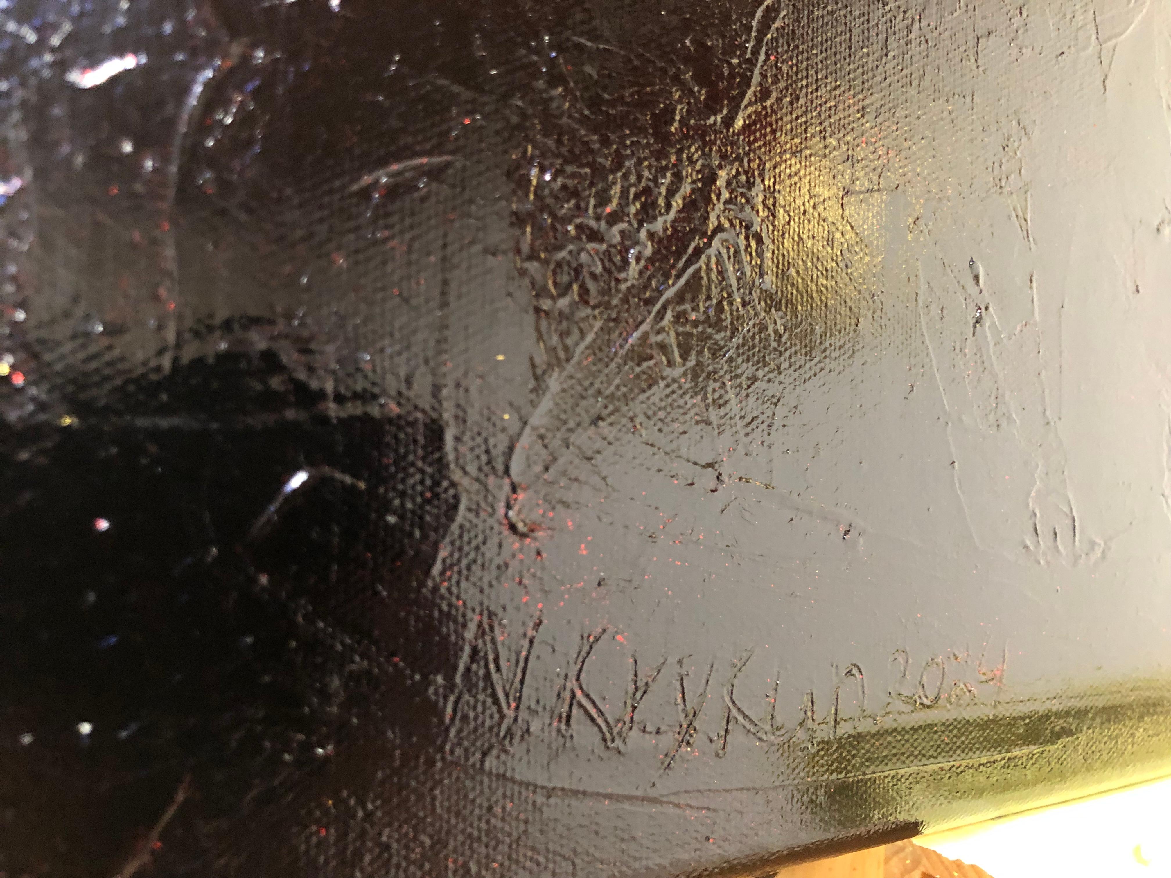 Red Heart on black - 3D love, Amour, Amore white and gold textured, gilding For Sale 3