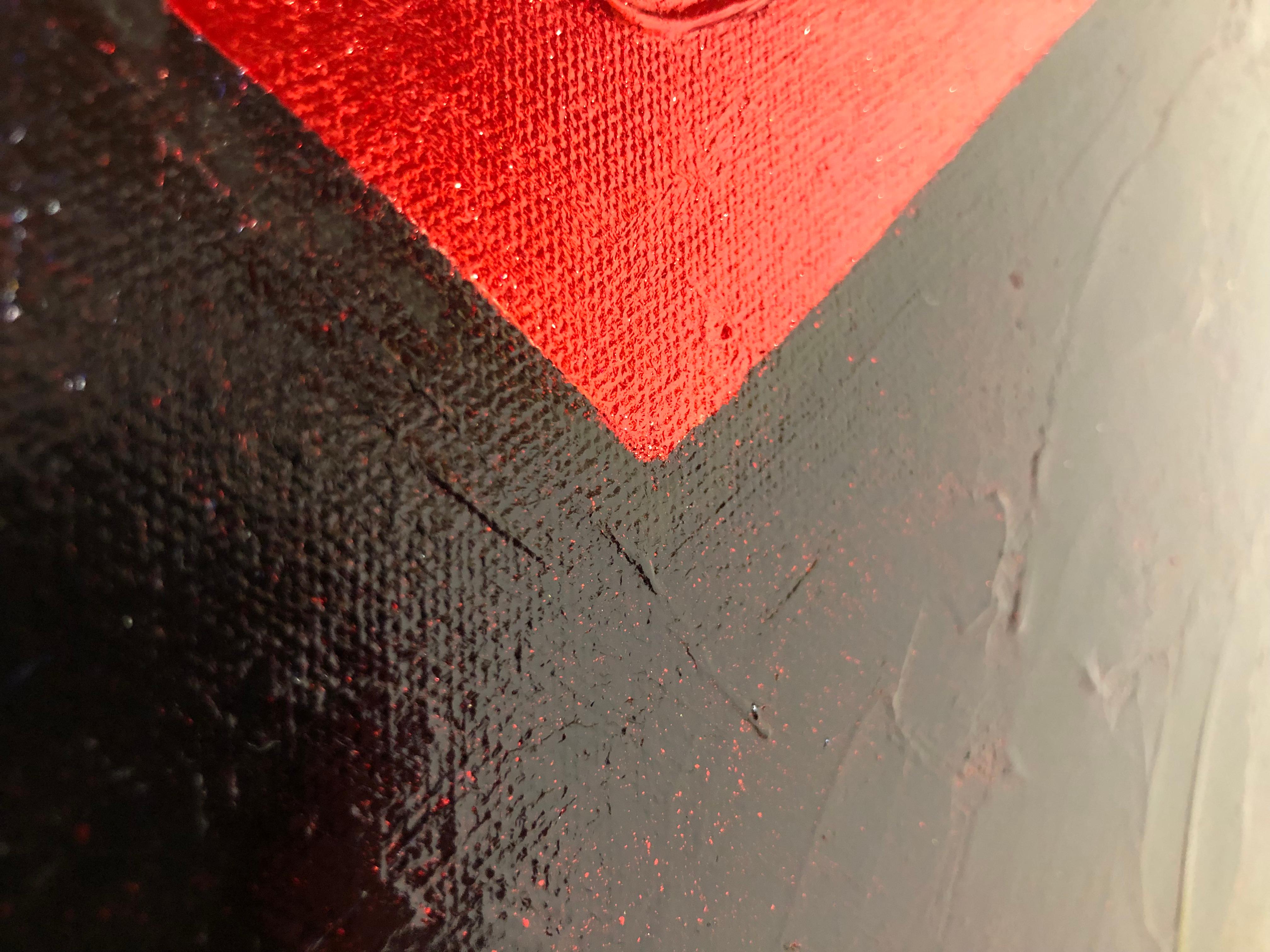 Red Heart on black - 3D love, Amour, Amore white and gold textured, gilding For Sale 4