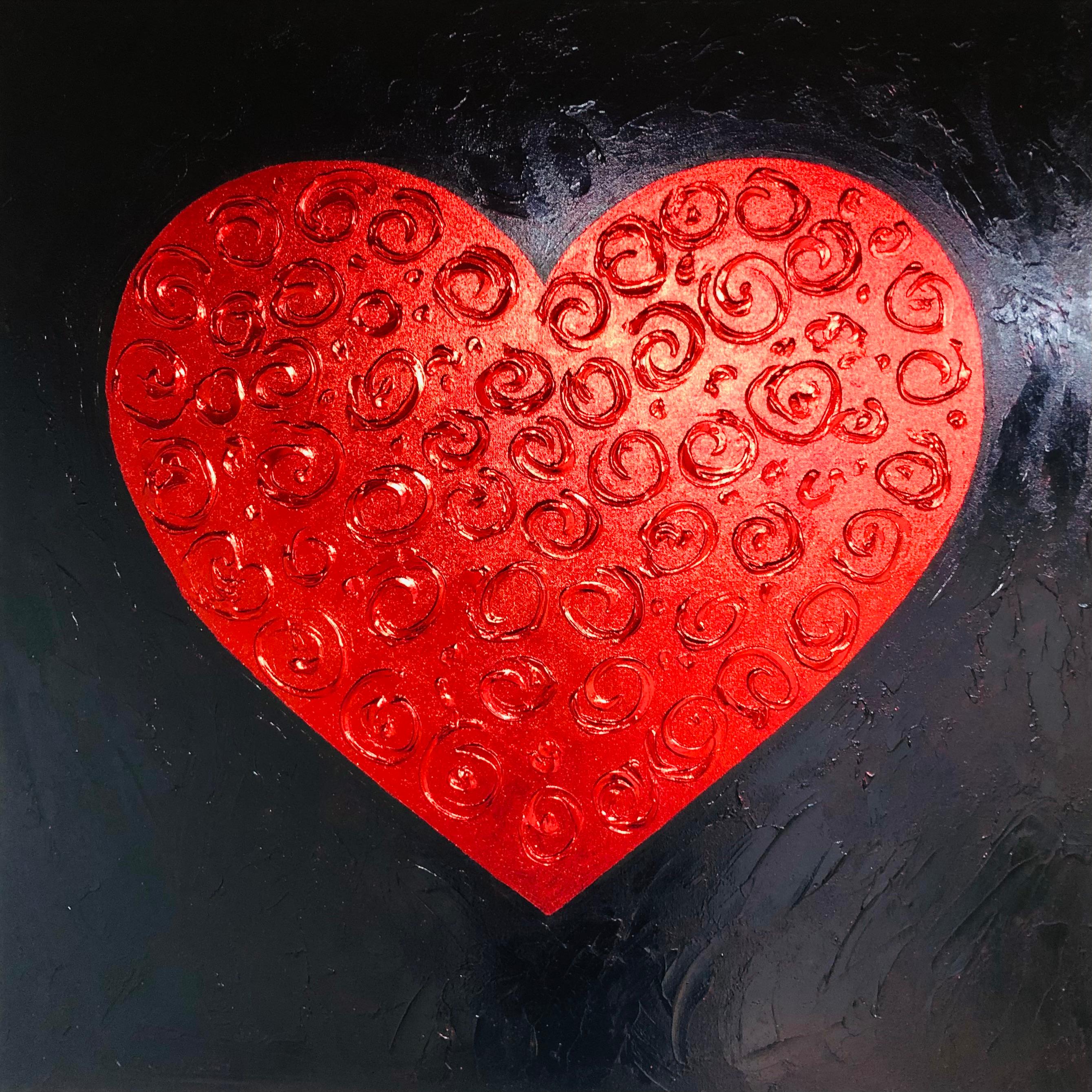 Rotes Herz auf Schwarz - 3D Liebe, Amour, Amore Weiß und Gold strukturiert, Vergoldung