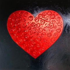 Rotes Herz auf Schwarz - 3D Liebe, Amour, Amore Weiß und Gold strukturiert, Vergoldung