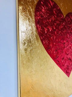 Cuore rosso su oro - Amore 3D, Amour, Amore con texture bianca e oro, doratura