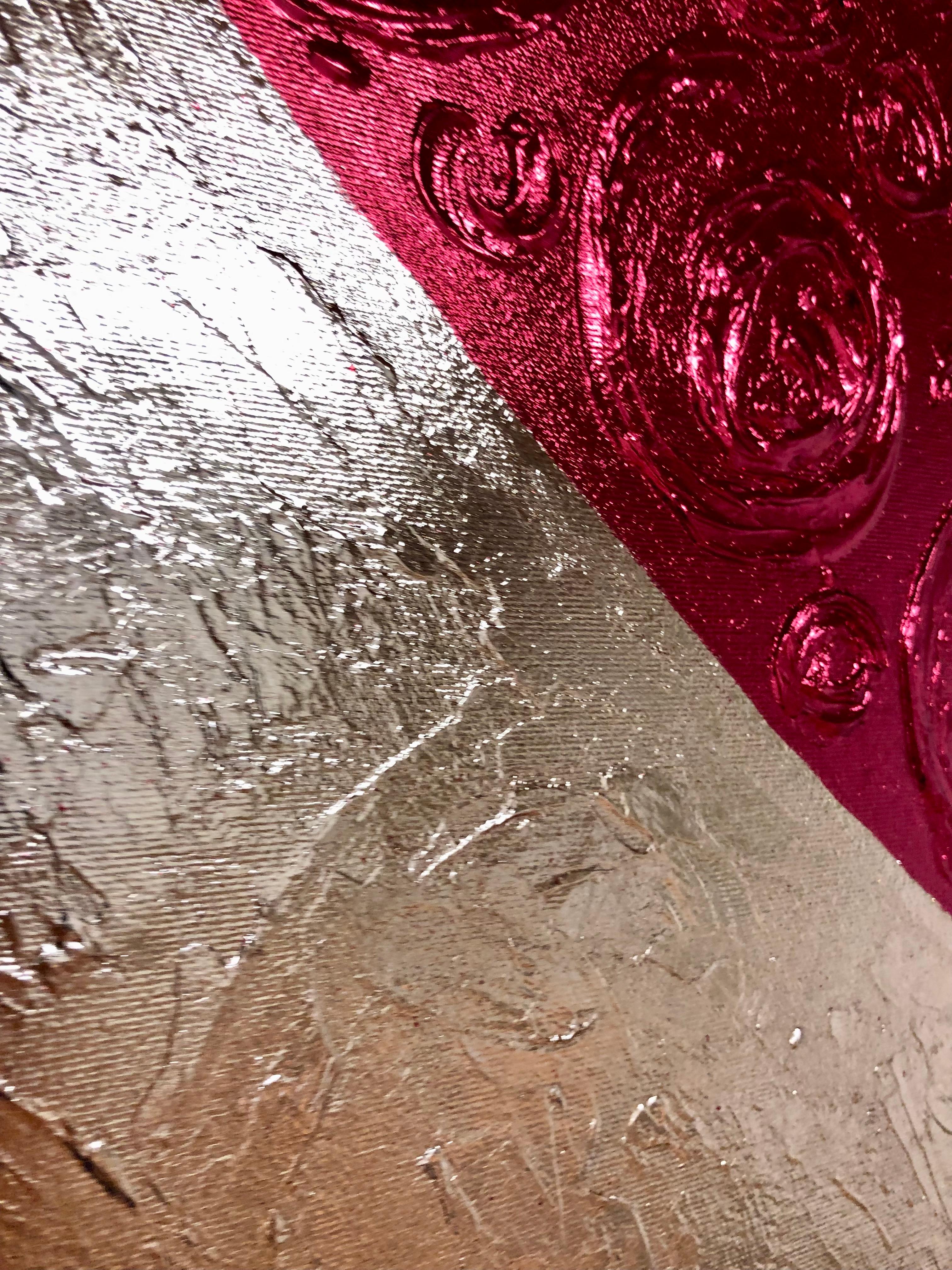 Red Heart on gold - 3D love, Amour, Amore white and gold textured, gilding - Abstract Painting by Nataliia Krykun