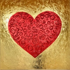 Rotes Herz auf Gold – 3D Liebe, Amour, Amore Weiß und Gold strukturiert, Vergoldung
