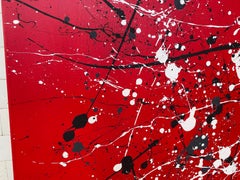 Rote „Infinite Flightt“-Serie, weiß, schwarze, große Abstraktion, Tropfen