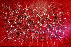 Rote „Infinite Flightt“-Serie, weiß, schwarze, große Abstraktion, Tropfen
