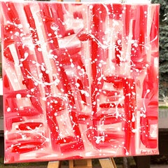 Red Tulips Abstract Painting, Acrylic on Canvas, 30x30 cm, 2023