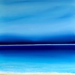 Blauer Minimalismus von Seascape - Sonnenuntergang, Skyline, Türkiswellen