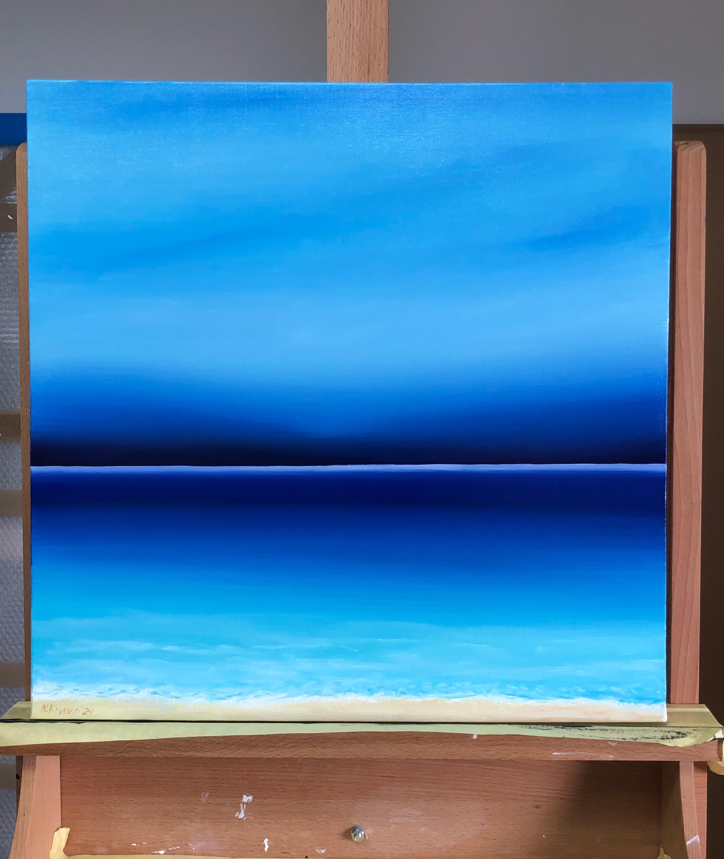 Paisaje marino azul minimalismo - Puesta de sol, horizonte, olas turquesas - Interior Painting Azul de Nataliia Krykun