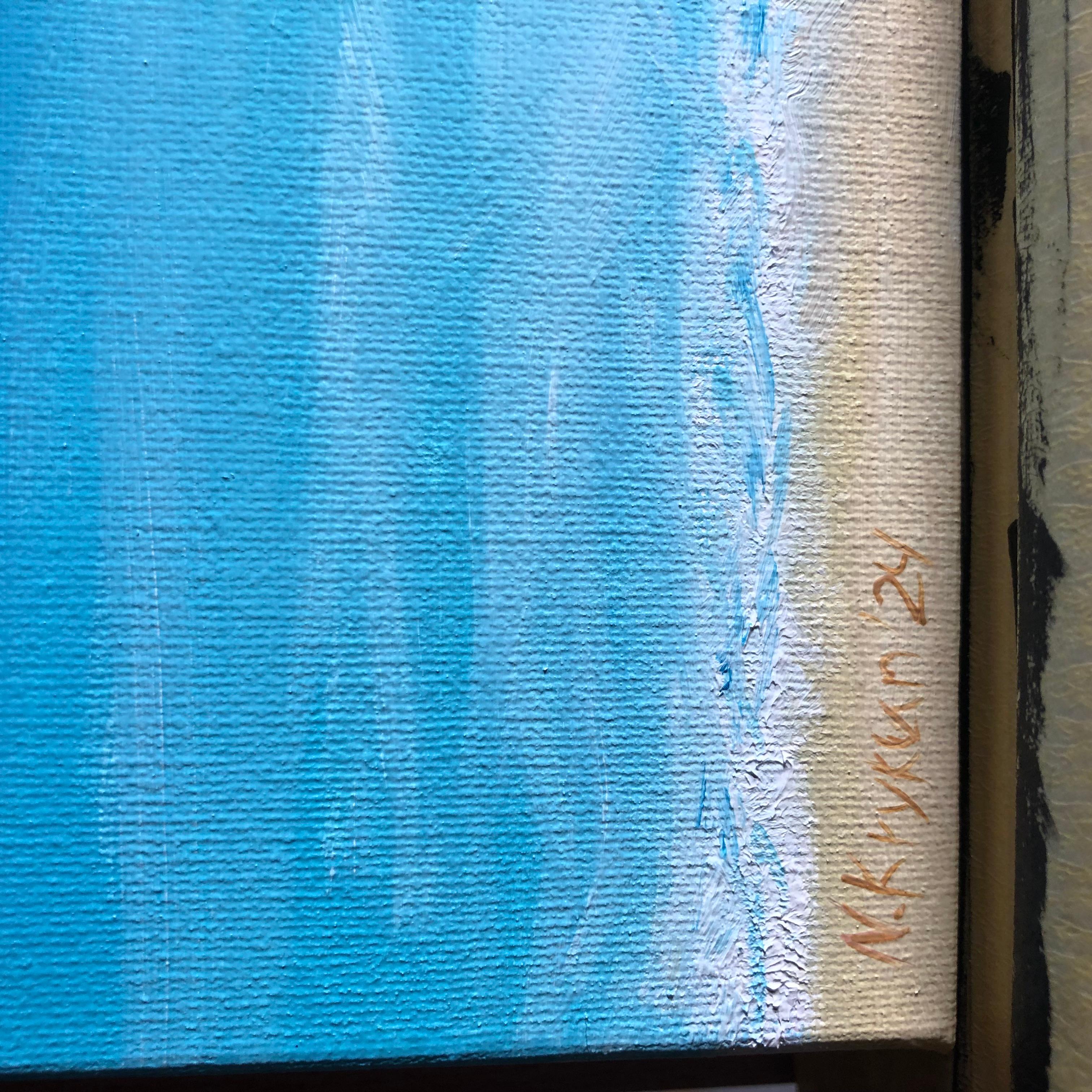 Paisaje marino azul minimalismo - Puesta de sol, horizonte, olas turquesas en venta 1