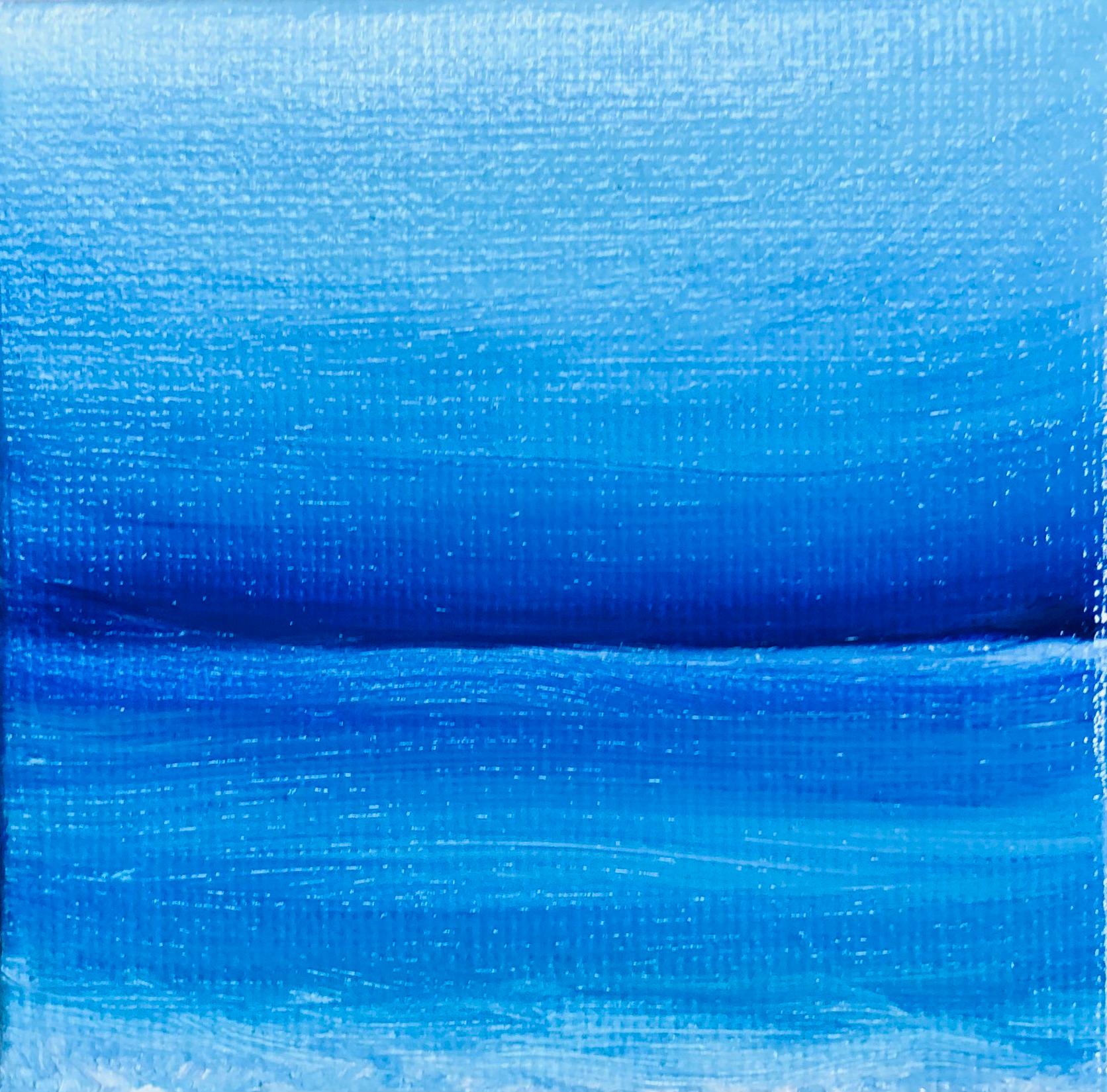 Paesaggio marino blu - Tramonto, orizzonte e onde turchesi - Painting Astratto di Nataliia Krykun