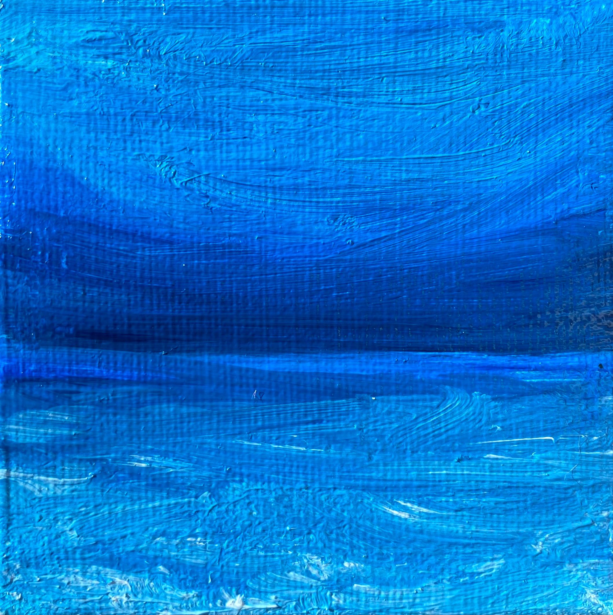 Paisaje marino azul - Puesta de sol, horizonte, Agua  ondas - Painting de Nataliia Krykun