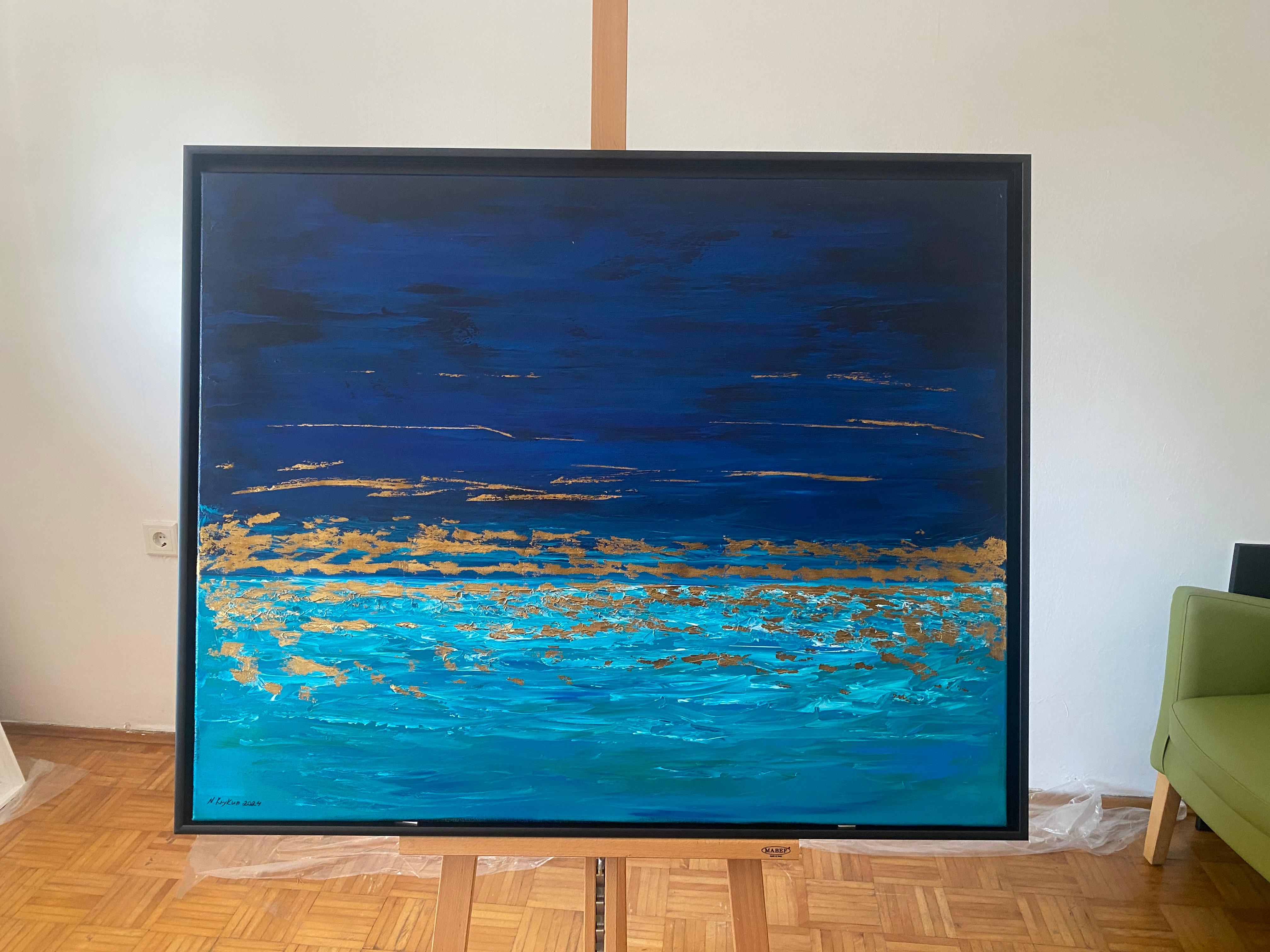 Seascape -  summer, wave, seascape, minimalistic - Abstract Painting by Nataliia Krykun