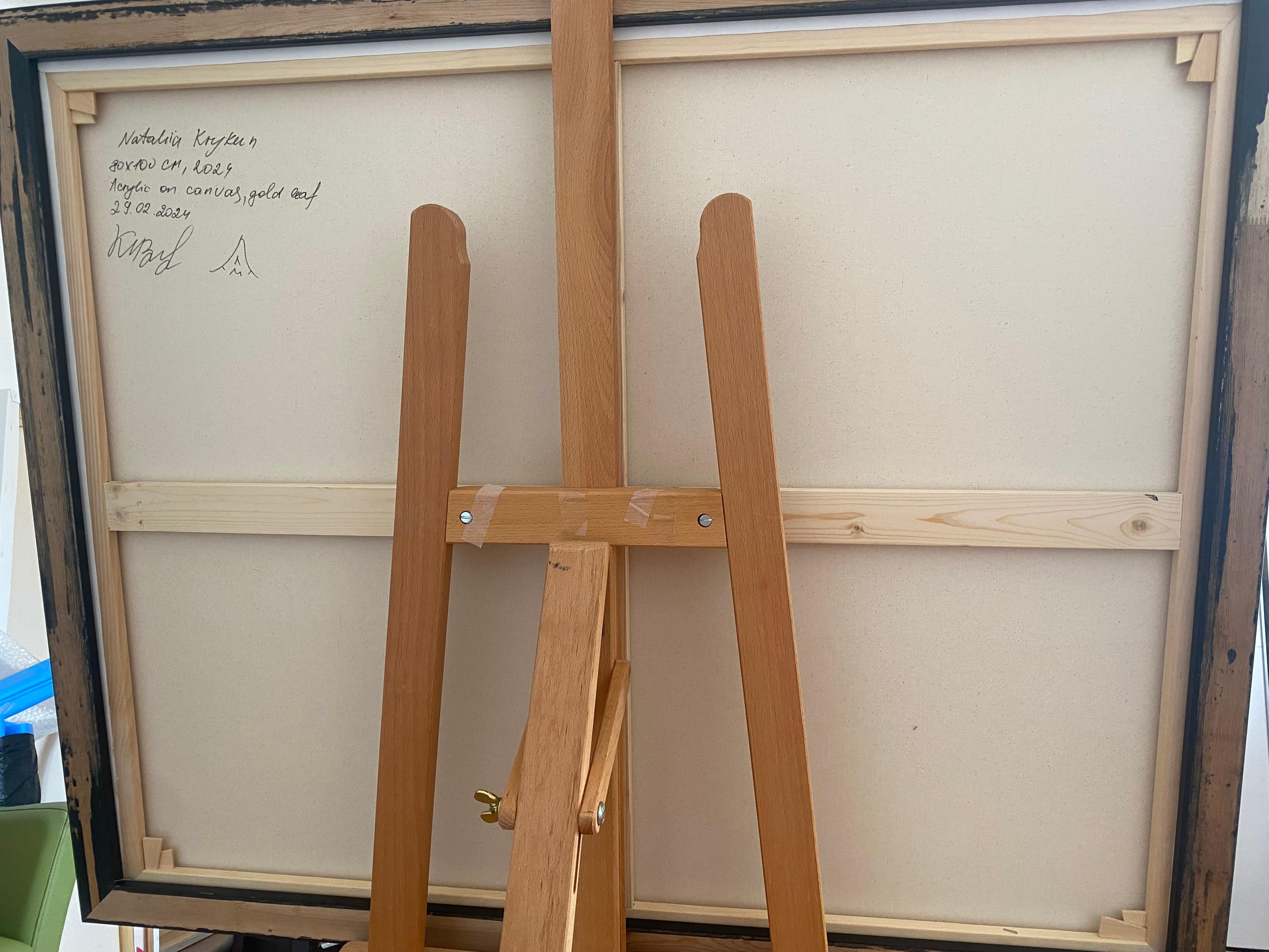 
The composition, reminiscent of a twilight ocean's surface, captivates viewers with its fluid, wave-like patterns that draw the eye across the canvas. The artist has masterfully layered the pigments to create a sense of depth and movement, evoking