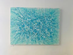 Serie "Tra cielo e terra" - astrazione interna di grandi dimensioni di colore blu turchese