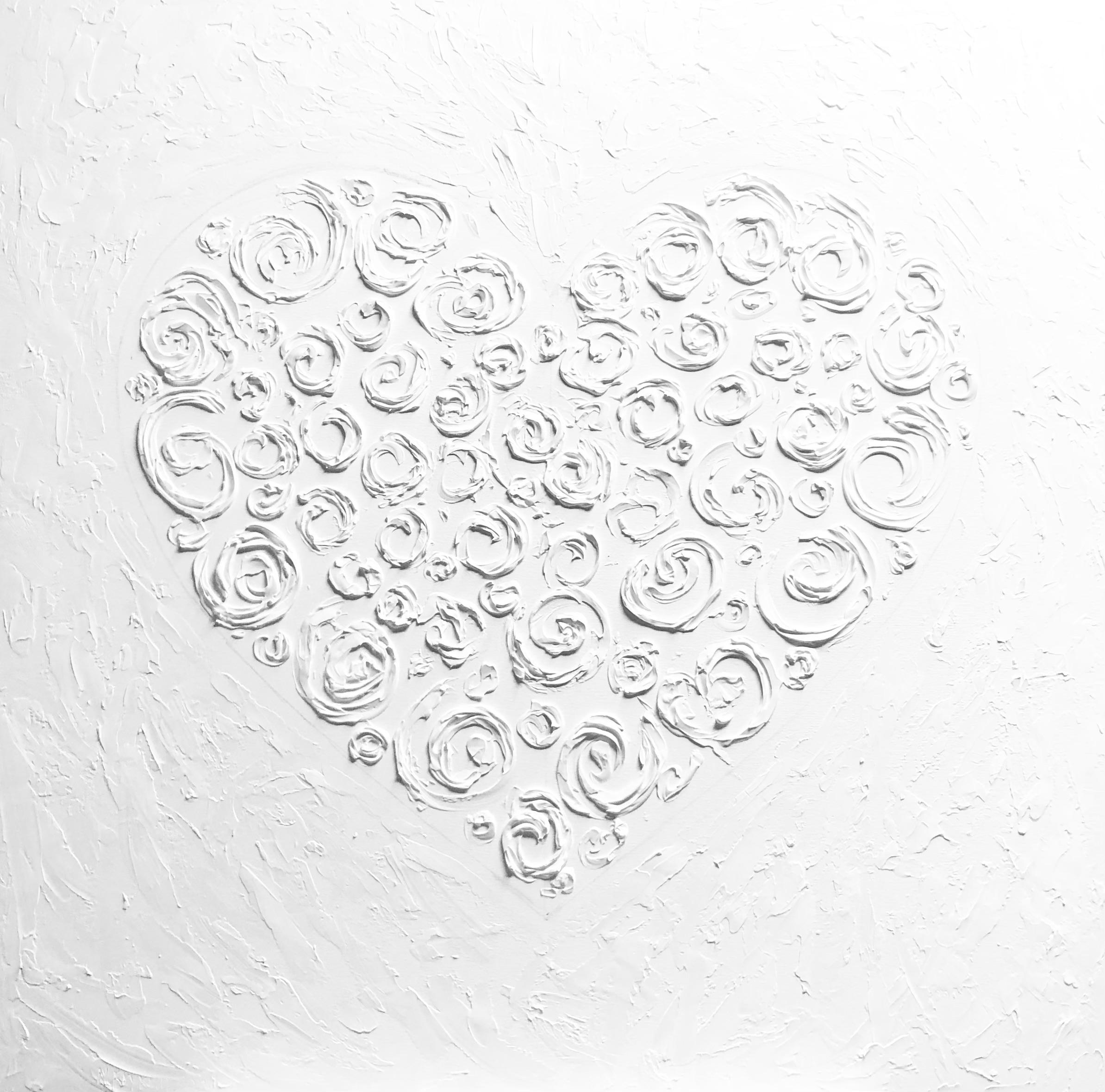 Interior Painting de Nataliia Krykun - Series “Heart in white” - Love, Amour, Amore, 3 D textured minimalistic Pop Art