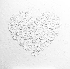 Series “Heart in white” - Love, Amour, Amore, 3 D textured minimalistic Pop Art