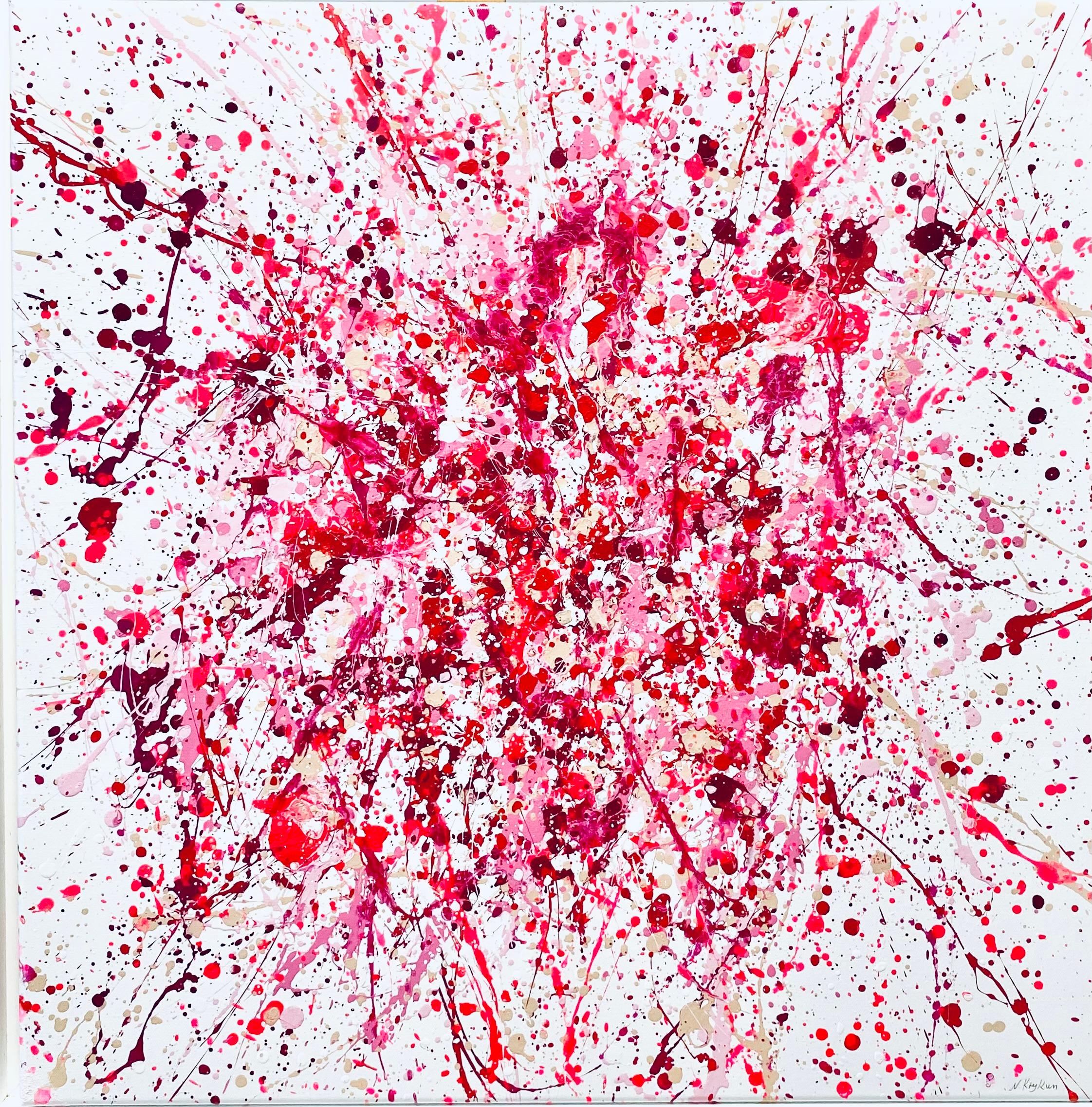 Nataliia Krykun Abstract Painting – Serie "Unendlicher Flug - 3" rosa, Barbie, weiß, bunte große Abstraktion