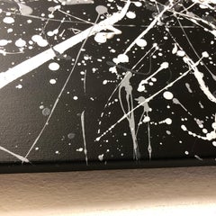 Series "Infinite Flight" gray, silber, white, black large abstraction, Pollock