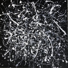 Série "Vol infini" gris, argent, blanc, noir grande abstraction, Pollock 