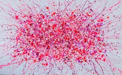 Series "Infinite Flight" pink, Barbie, white, colorful large abstraction, drops