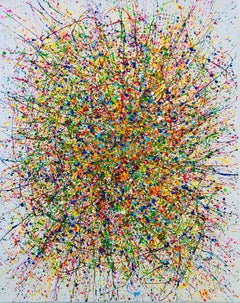 Serie "Vuelo infinito" amarillo, azul, rosa, blanco, colorido gran abstracción