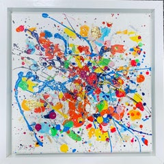 Série "Vol infini" jaune, bleu, rose, blanc, coloré Le style de Pollock