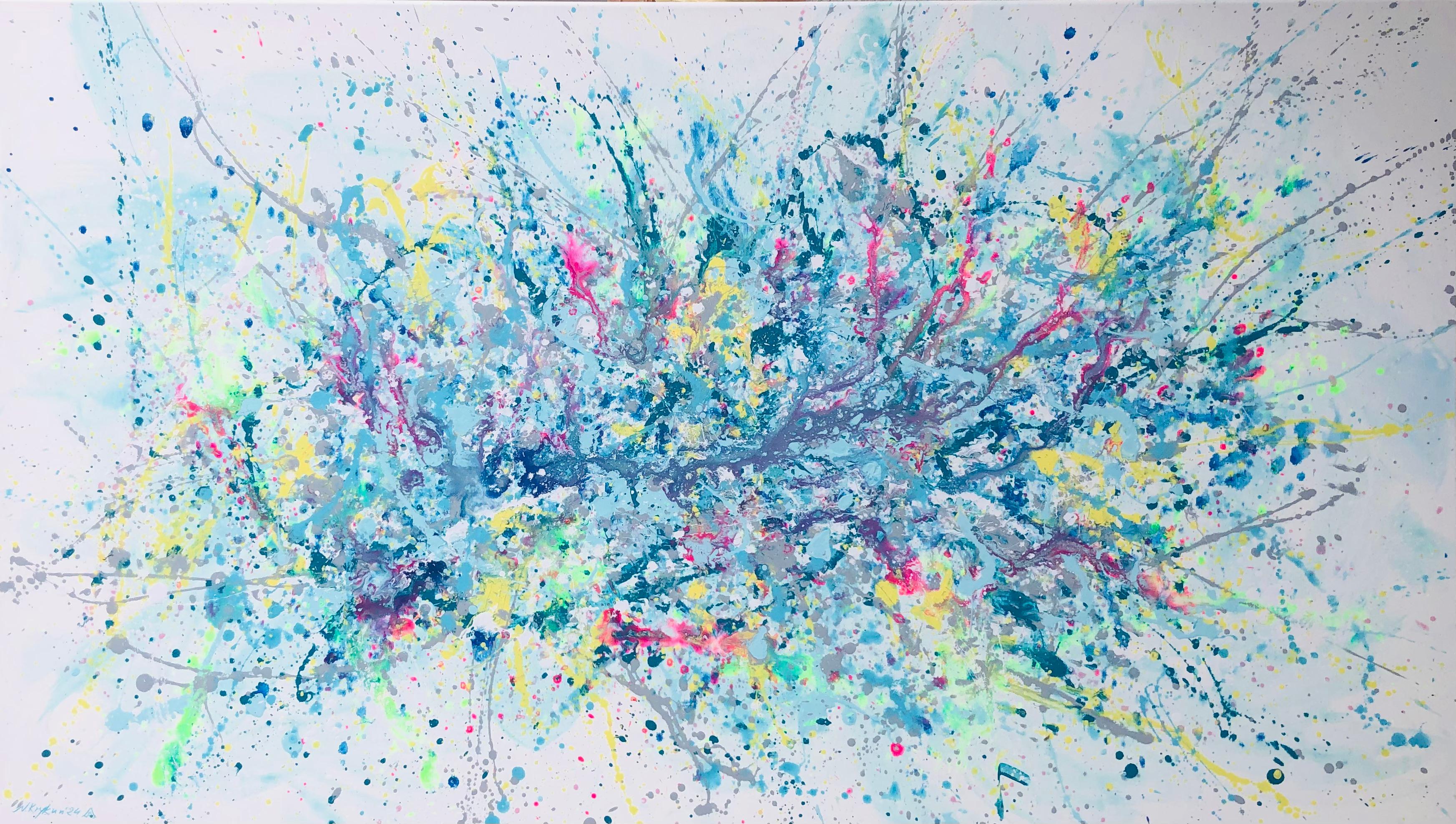 Serie "More Energy" blu turchese espressionismo astrazione presa Pollock