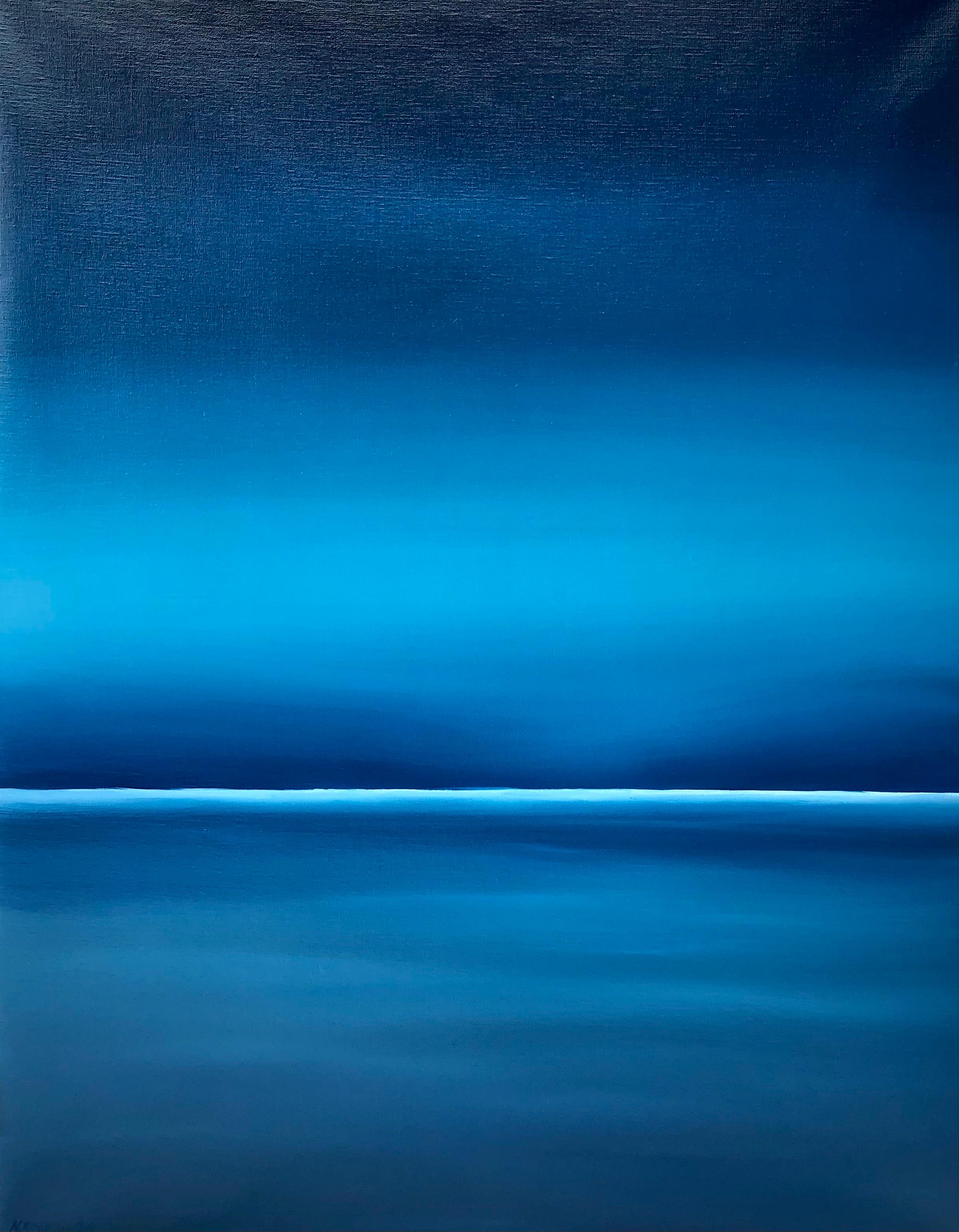 Series Night lake in Ukraine-Blue abstract impressions minimalism seascape water