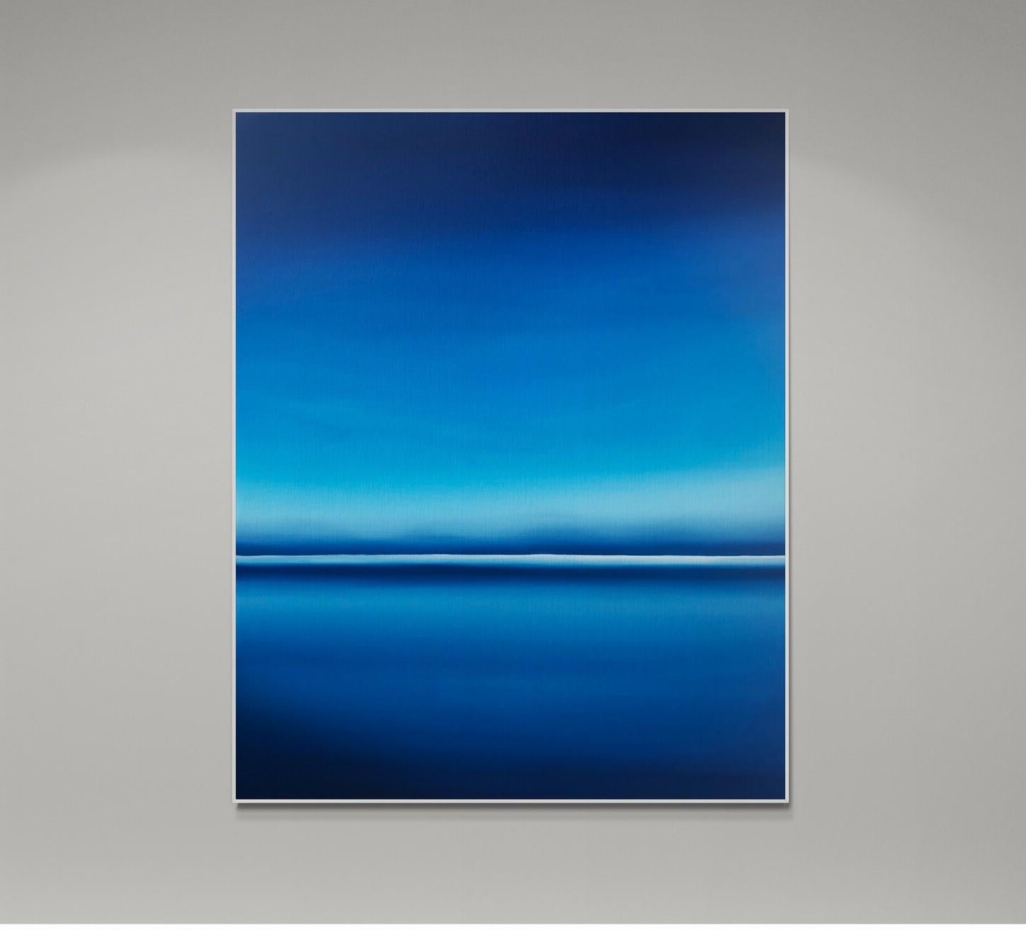 Night Lake in Ukraine, Blue Abstract 100x80 cm, minimalism seascape sky