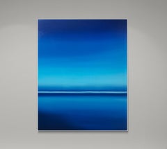 Night Lake in Ukraine, Blue Abstract 100x80 cm, minimalism seascape sky