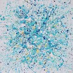 Serie "Oceano di luce #2" giallo, blu, bianco, colorato  Lo stile di Pollock
