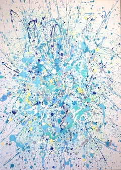 Serie "Oceano di luce #7" giallo, blu, bianco, colorato  Lo stile di Pollock