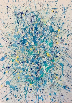 Series "Ocean of Light" yellow, blue, white, colourful  Pollock’s style