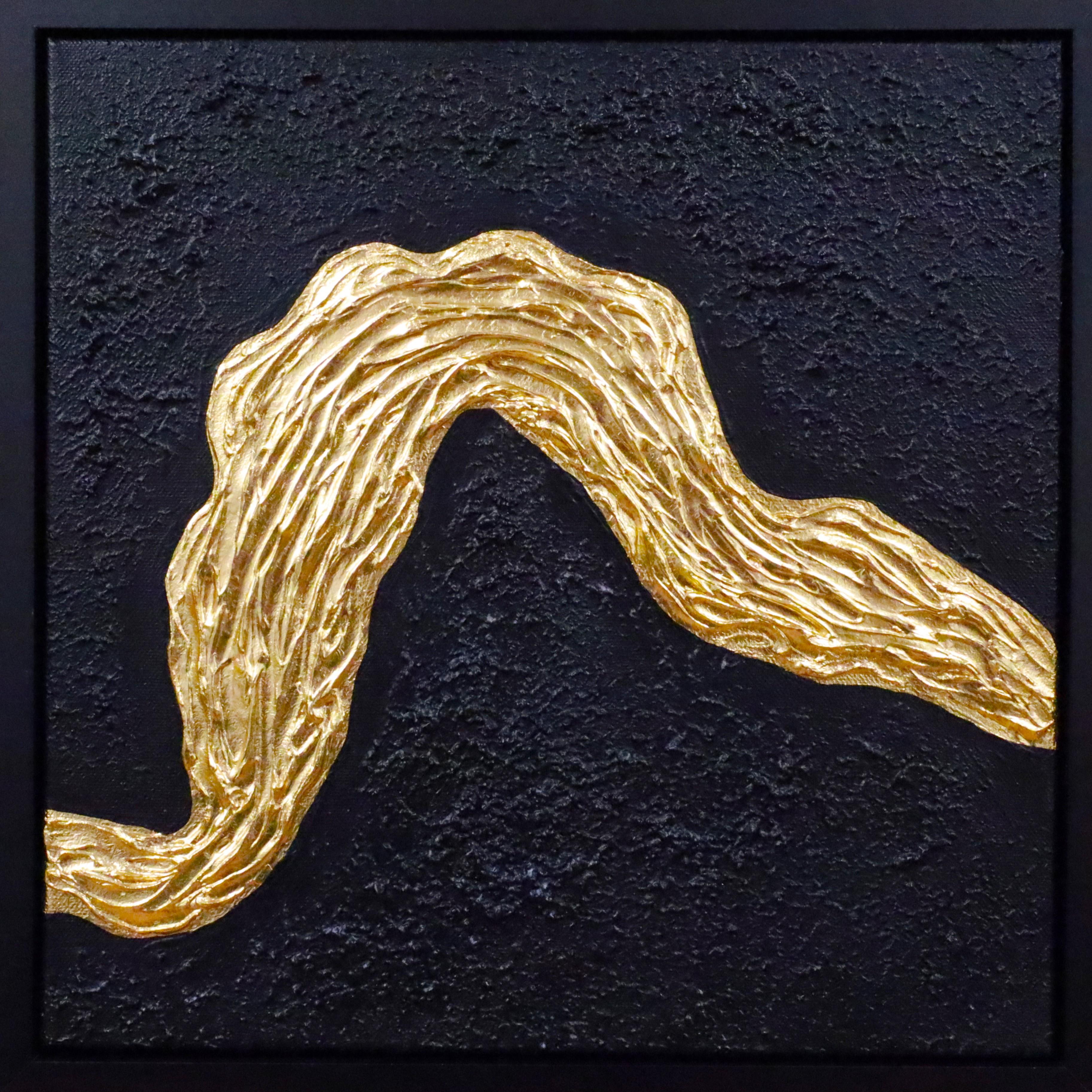 Nataliia Krykun Interior Painting – Serie "Ocean Waves - 10" Blattgold, schwarz Abstraktion 3D, strukturiert, Minimalismus