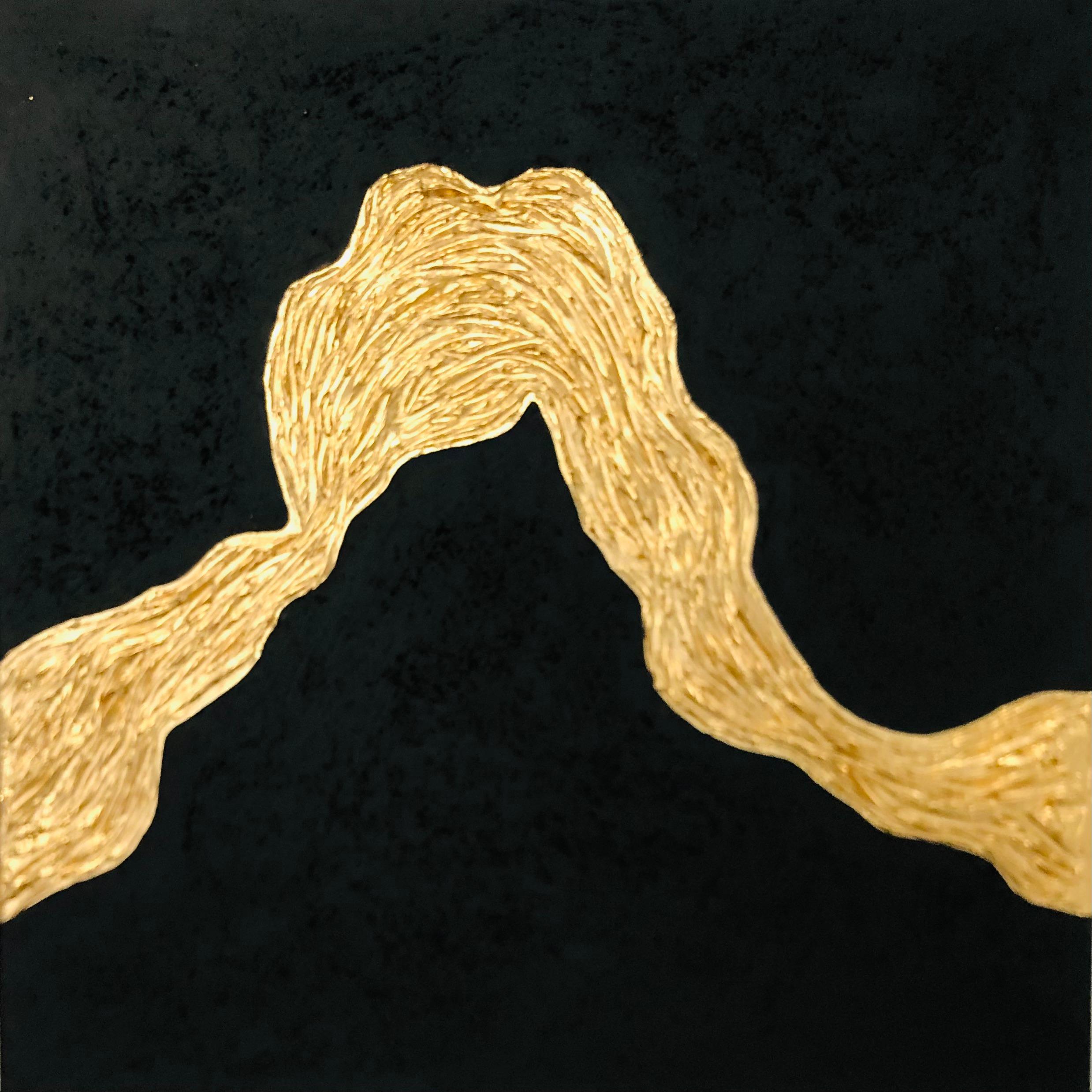 Abstract Painting Nataliia Krykun - Série "Vagues de l'océan" - 3D noir et or texturé
